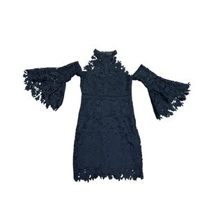 Bardot Black Lace High Neck Cold Shoulder Cocktail Mini Dress, 6